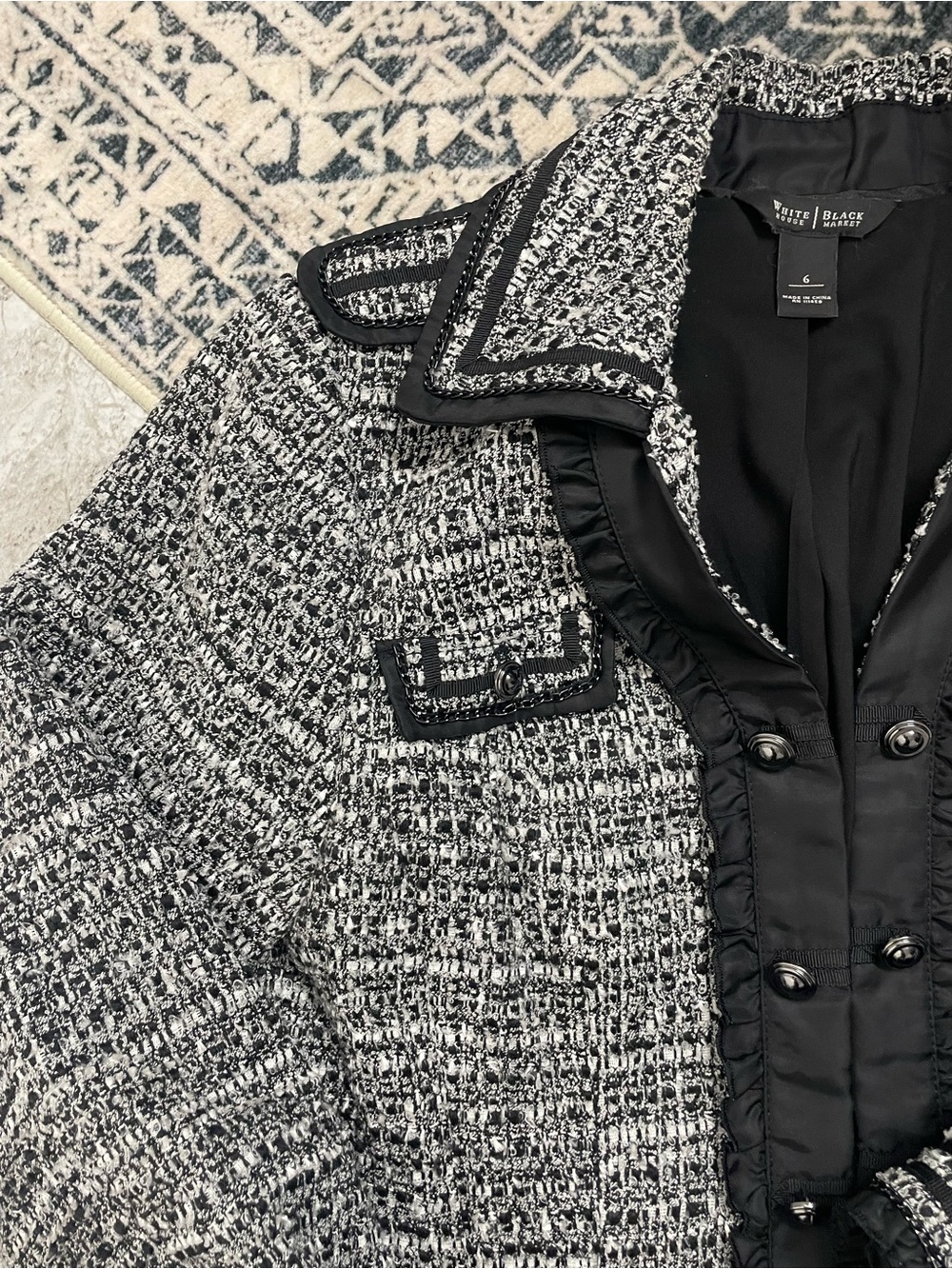White House Black Market Black and White Tweed Blazer